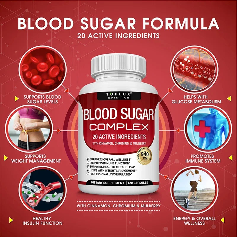 Blood Sugar Complex - 20 Active Ingredients To Support Healthy Blood Sugar Balance, Improve Metabolism and Immune Function