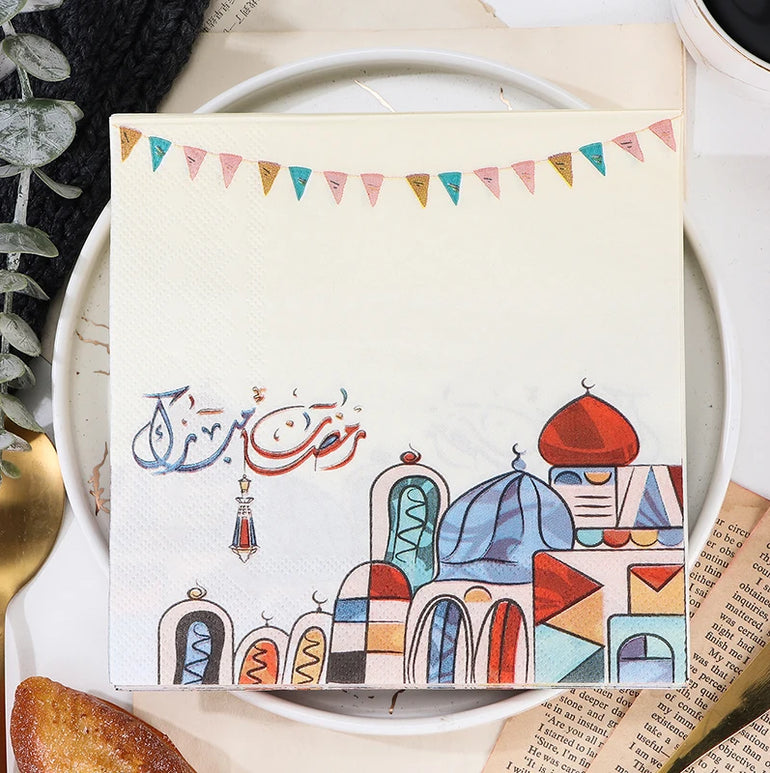 20pcs Ramadan Decorations 2024 Paper Napkin EID Mubarak Islamic Muslim Napkin Ramadan Kareem Mubarak Party Supplies EID Al Adha