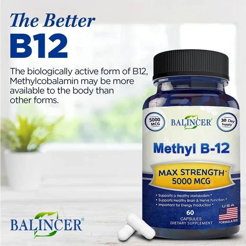 Vitamin B12 - 5000 MCG Supplement -Benefits Brain & Heart Function, Supports Memory, Learning, Helps Boost Natural Energy