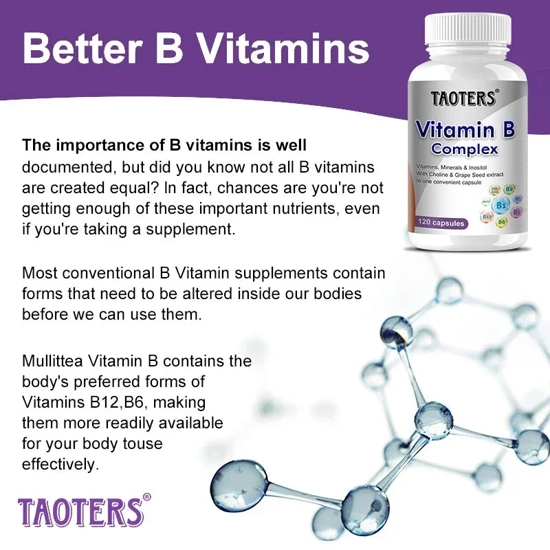 B-Complex Vitamin Capsules - Vitamins and Minerals, Immune System and Energy, Nervous System, Metabolism Support