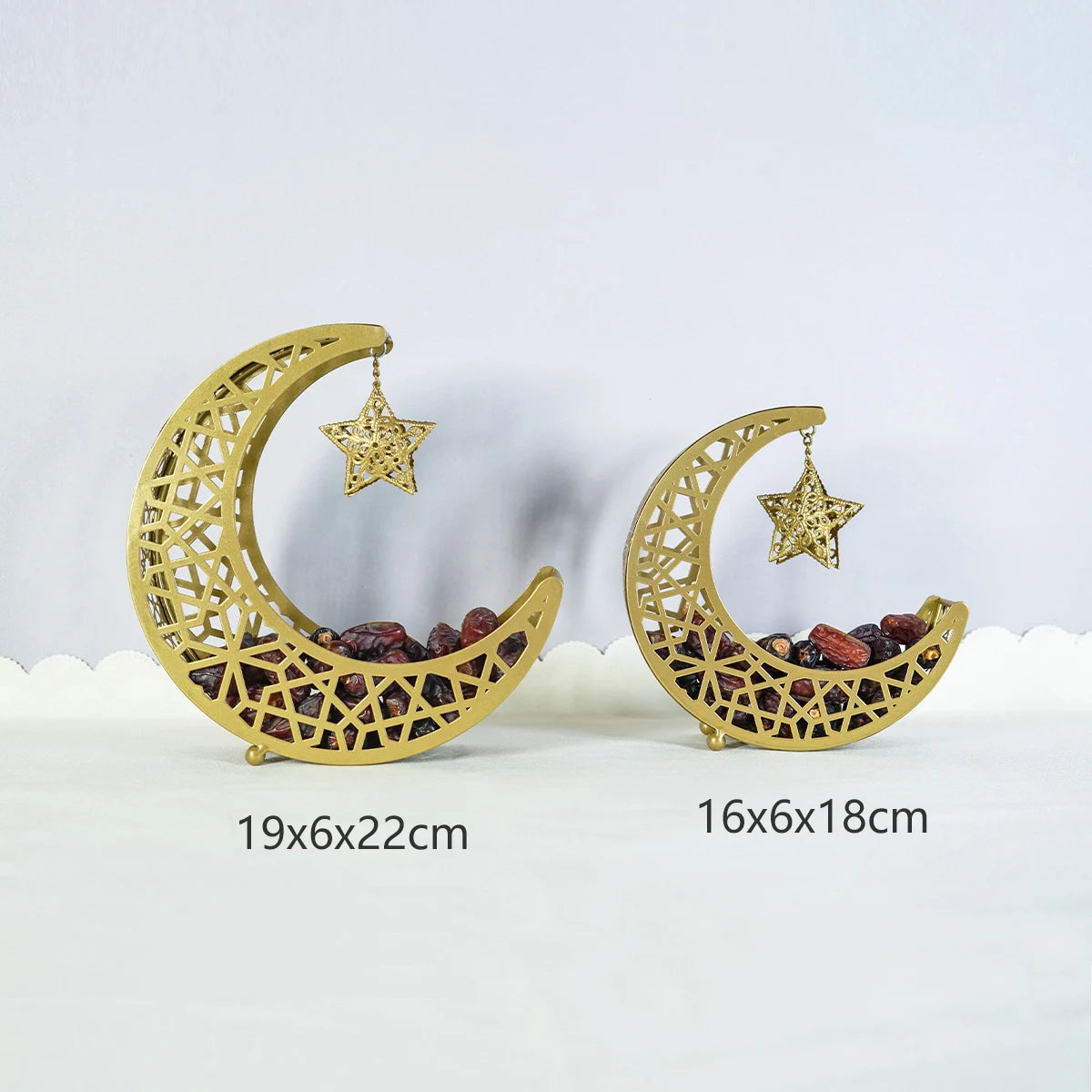 Metal Crescent Moon Candy Dessert Tray Islamic Festival Eid Mubarak Iron Moon Star Plate 2024 Ramadan Kareem Home Decorations