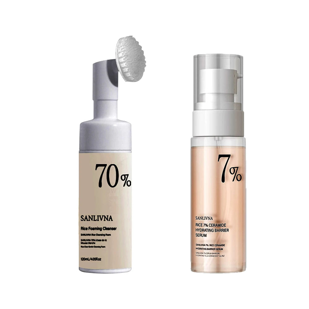 Rice Toner 70% Rice Extract Serum with Niacinamide, Rice Cleansing Foam, Deep Cleansing, Moisturizer for Dry Skin, Skin Care Set