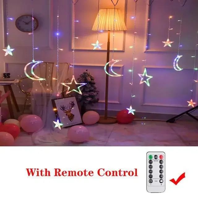 Star Moon Led Curtain Garland String Light EID Mubarak Ramadan Decoration for Christmas Home 2025 Islam Muslim E