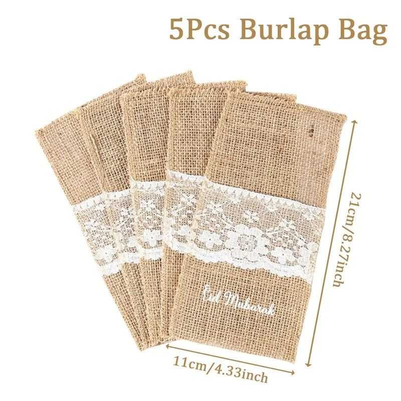 Ramadan Burlap Cutlery Pouch Eid Mubarak Decor for Home 2025 Table Decor Ramadan Kareem Islamic Muslim Party Eid Al-Fitr Gifts