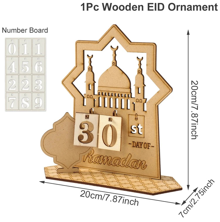 Ramadan Wooden Countdown Calendar Ornament 2025 Eid Mubarak Ramadan Decoration for Home Eid Al Adha Islamic Muslim Party Decor