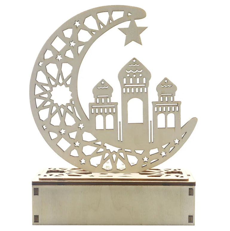 Ramadan Decoration For Home Eid al Fitr Moon Star LED Candle Lights Eid Mubarak Wooden Table Ornaments Islam Muslim Party Supply