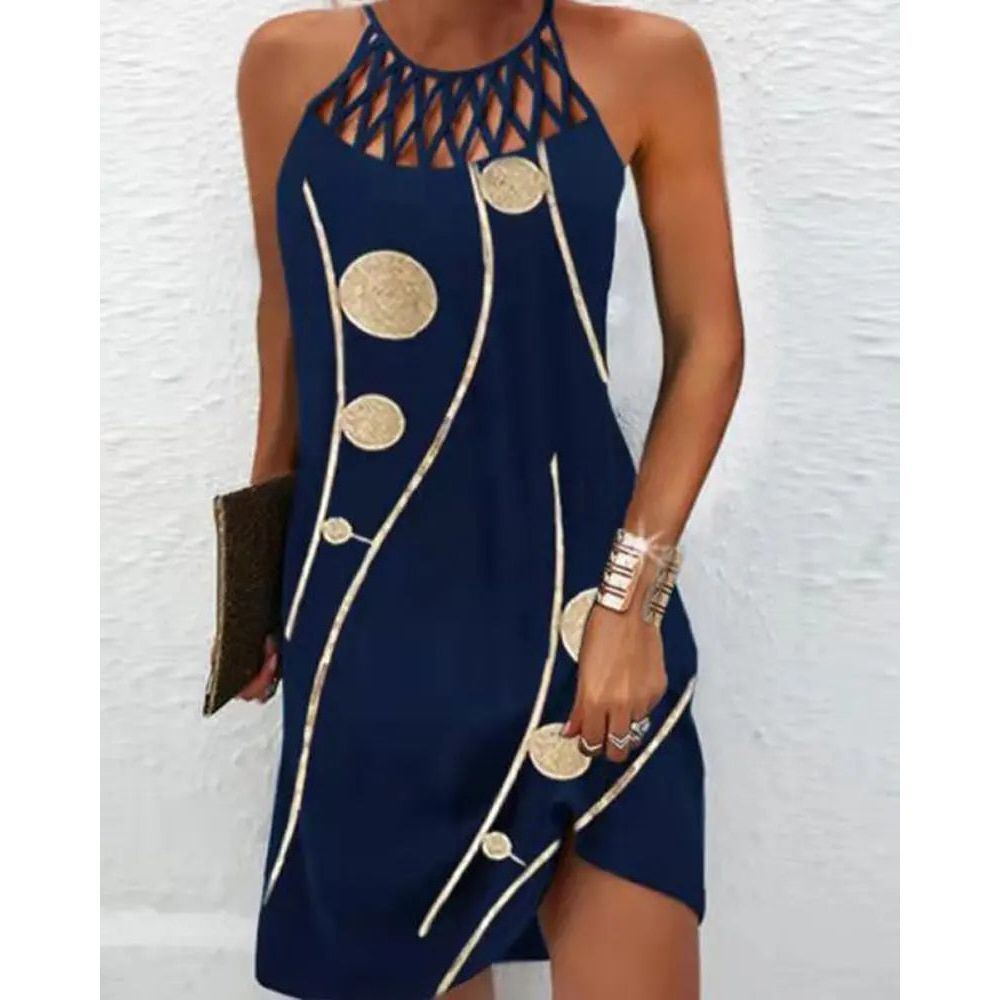 Women's dresses 2022 summer new Casual Sleeveless Vintage Tribal Print Cutout Daily Dress - Jointcorp