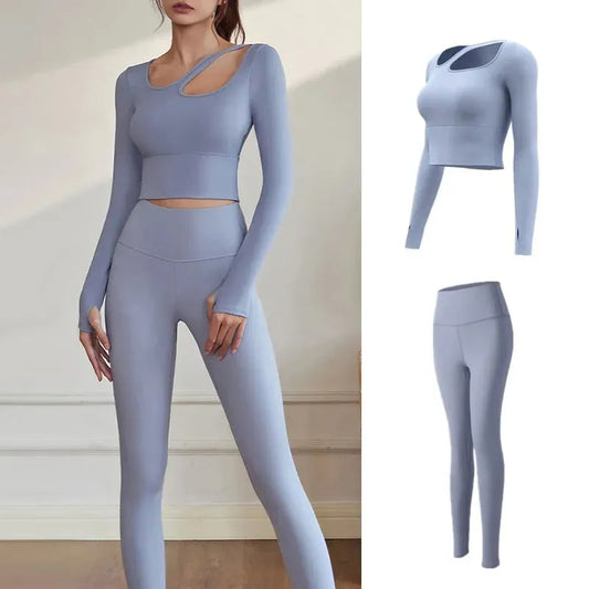 Seamless Yoga Set Workout Outfits for Women Tracksuit Long Sleeve Sport Tops+High Waist Leggings 2Pcs Suit Fitness Gym Clothing