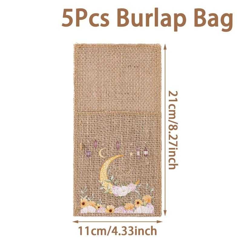 Ramadan Burlap Cutlery Pouch Eid Mubarak Decor for Home 2025 Table Decor Ramadan Kareem Islamic Muslim Party Eid Al-Fitr Gifts