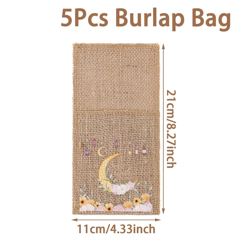 Ramadan Burlap Cutlery Pouch Eid Mubarak Decor for Home 2025 Table Decor Ramadan Kareem Islamic Muslim Party Eid Al-Fitr Gifts