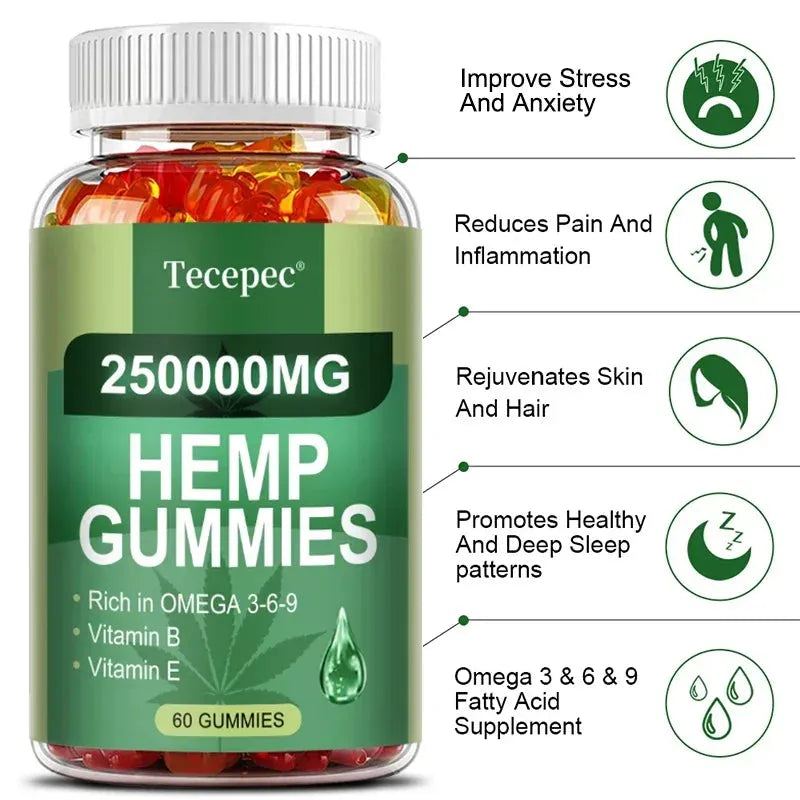 Powerful Herbal Gummies - Stress, Sleep, Mood, Calm, Focus, Relaxation Supplement, Vegan, Non-GMO, Gluten-Free - Omega 369