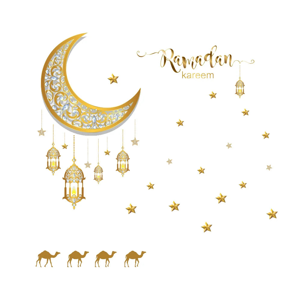 Crescent Star Lamp Wall Stickers Living Room Bedroom Background Home Decoration Wallpaper For Ramadan Decor Self Adhesive Decals