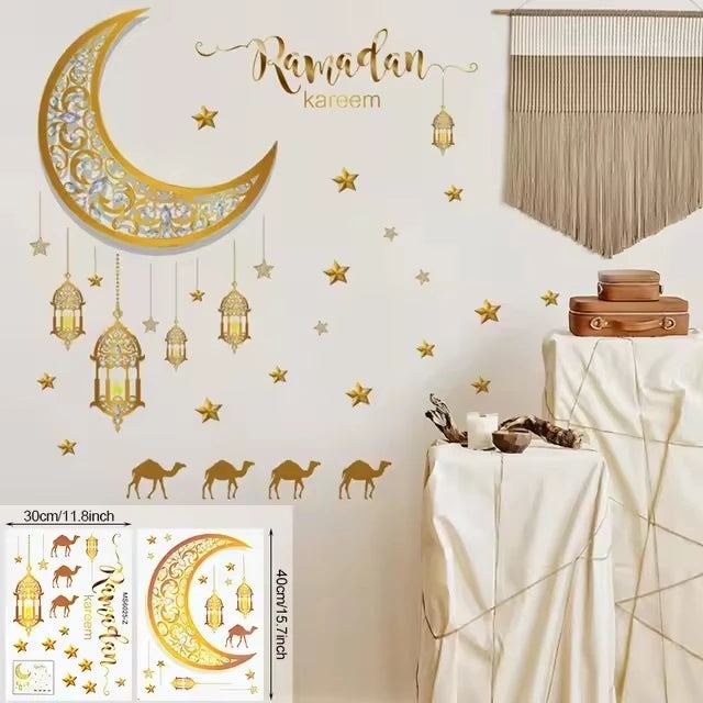 Eid Mubarak Wall Window Stickers Ramadan Decorations for Home 2025 Ramadan Kareem Islamic Muslim Party Decor Eid Mubarak Gifts