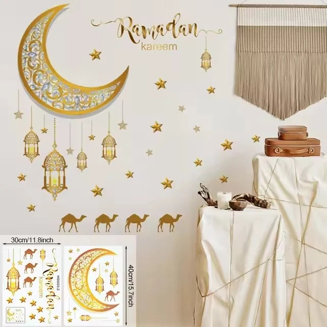 Eid Mubarak Wall Window Stickers Ramadan Decorations for Home 2025 Ramadan Kareem Islamic Muslim Party Decor Eid Mubarak Gifts