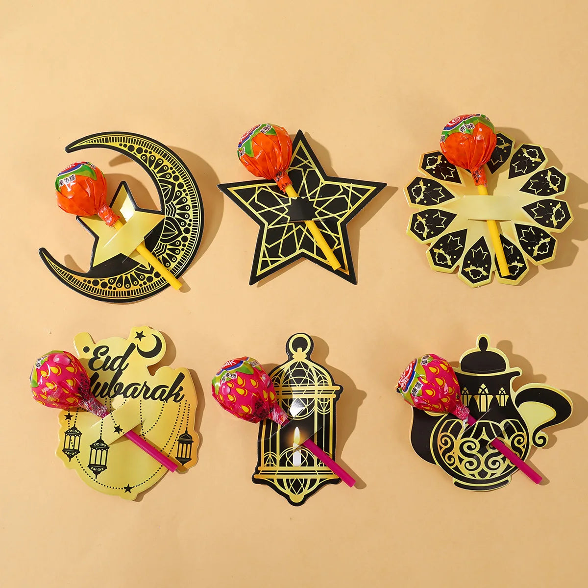 48pcs Eid Mubarak Lollipop Decor Cards Ramadan Kareem Decoration for Home 2025 Islamic Muslim Party Supplies Eid Al Adha Gift