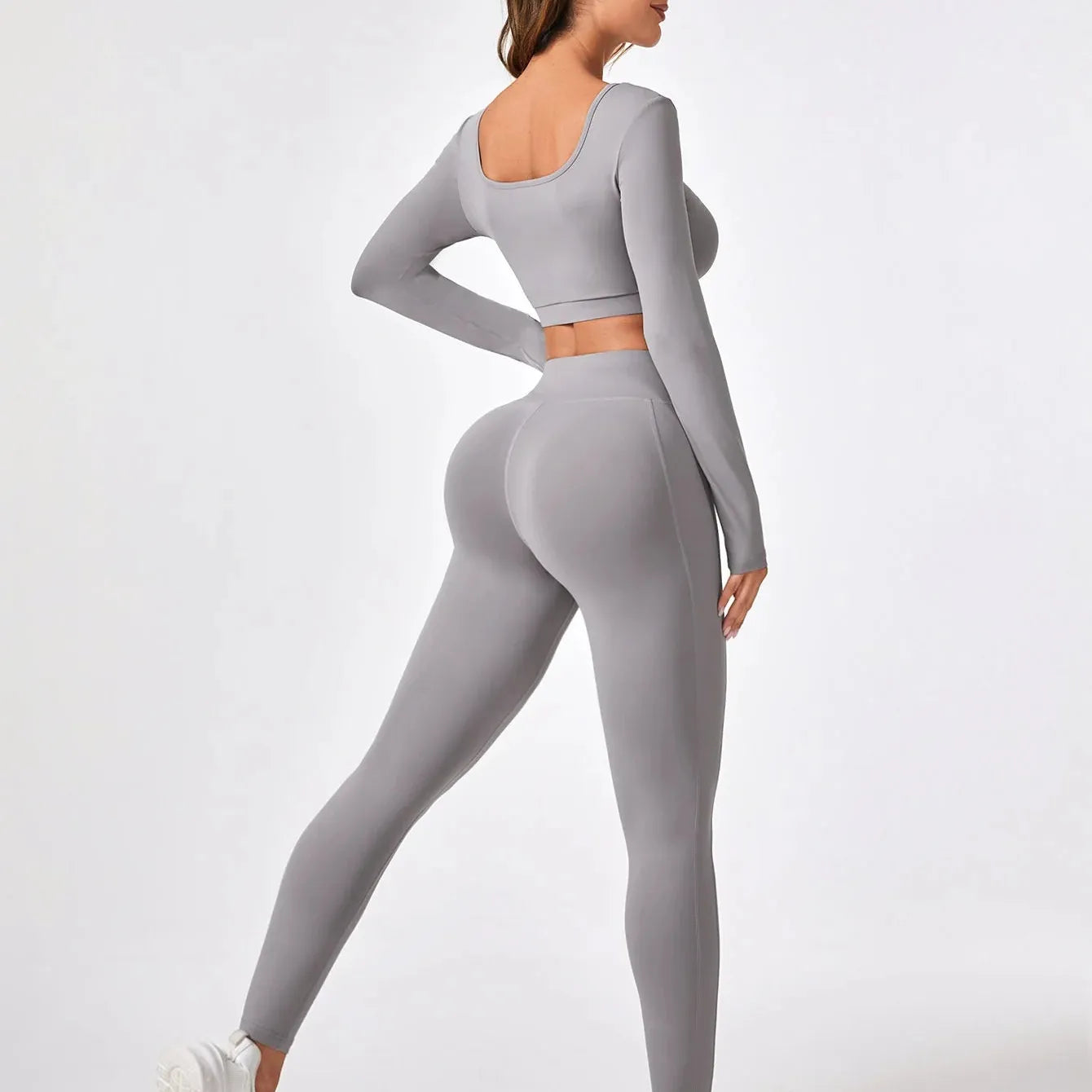 2 Pieces Long Sleeve Yoga Pilates Sports Suits Quick Dry Elastic Slim Fit Tracksuit Fitness Workout Breathable Activewear Set