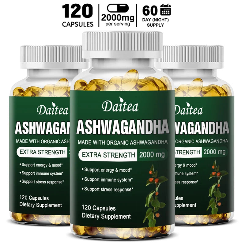 Daitea Organic Ashwagandha Extract Capsules 2000mg for Mood, Sleep, Energy Support - Antioxidant Supplement