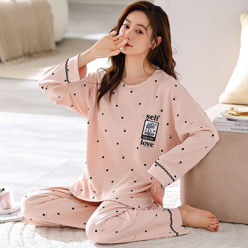 Pajamas for Women Long Sleeve + Pants O-neck Soft Pyjamas - Jointcorp