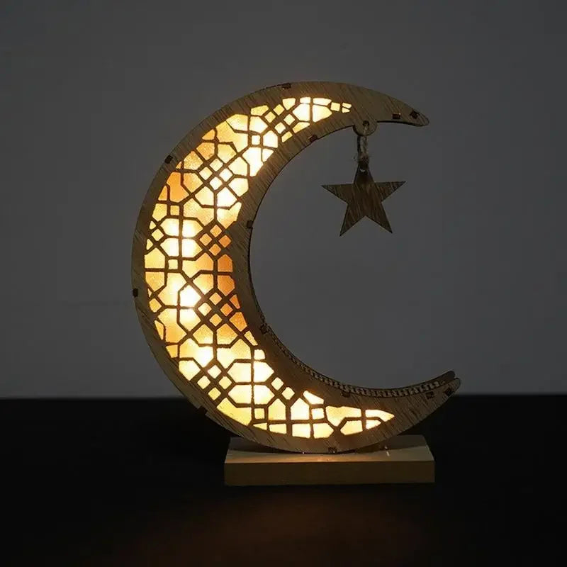 Eid Mubarak Plaque Moon Ornament Muslim Handicraft Decoration Ramadan Gift Luminous Wooden Gift Pattern Custom Display Crafts