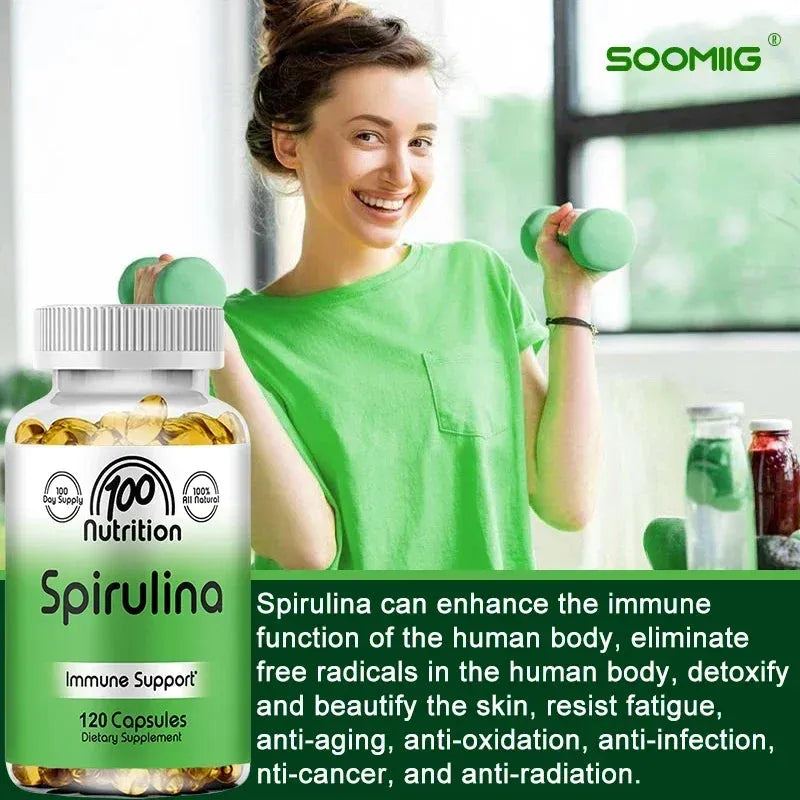 Spirulina Softgels Organic Superfood Algae - Supports Cardiovascular and Immune System Health, Powerful Antioxidant