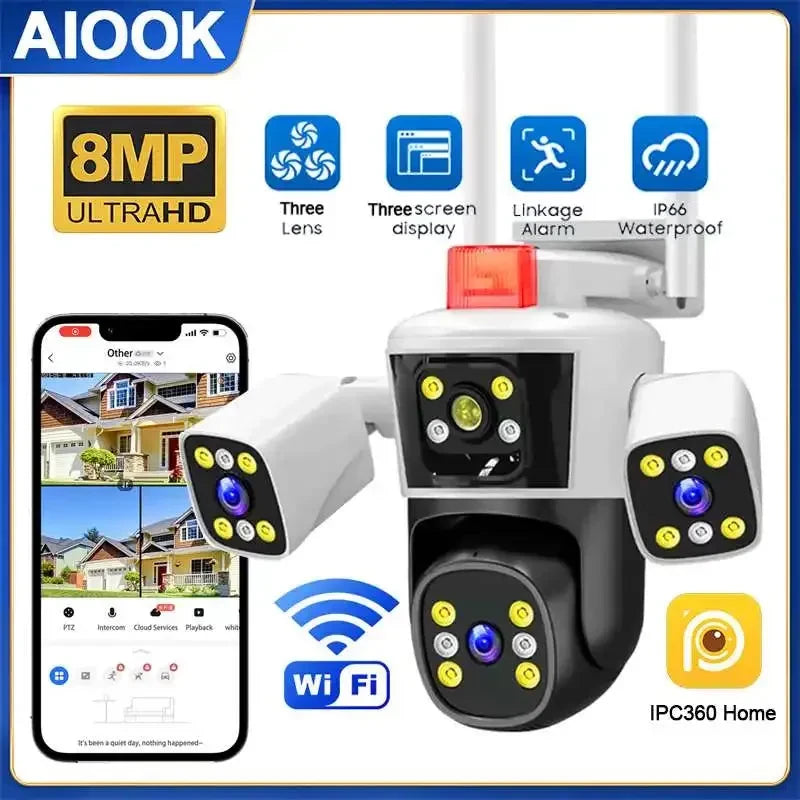 AIOOK HD 8MP WIFI IP Camera Outdoor Waterproof Two-Way Intercom Night Vision Video Camera Mobile Tracking PTZ IP360 HOME CCTV