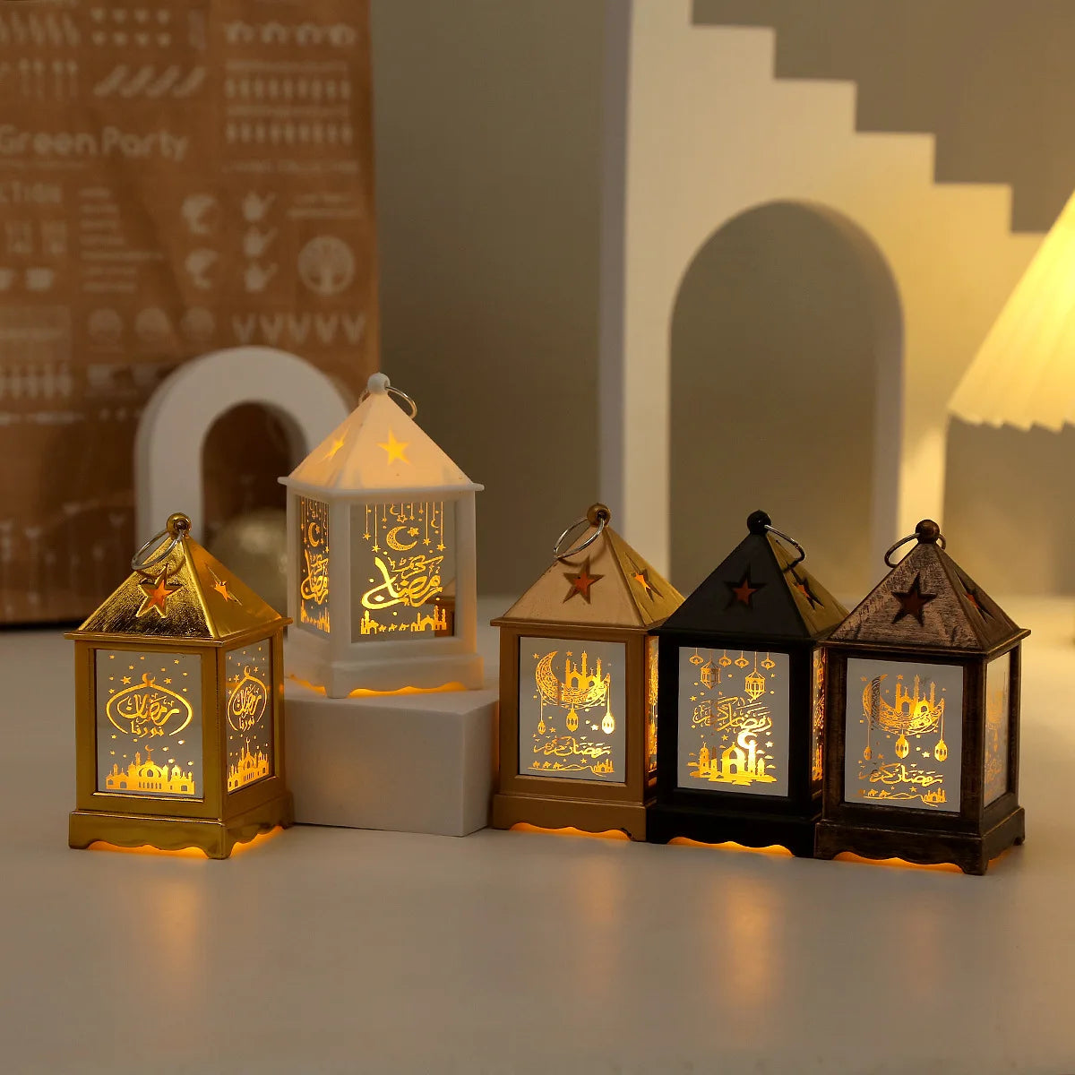 Eid Mubarak LED Lantern Creative Night Light Lamp Ramadan Kareem Decorations 2025 Muslim Ramadan Festival Lantern For Party