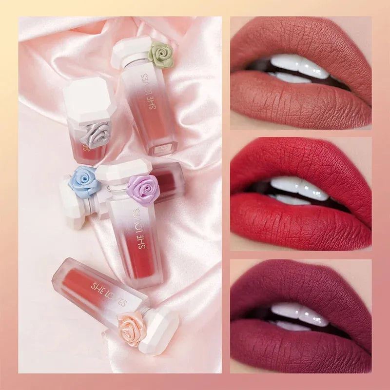 Matte Lipstick Long Lasting Lipstick Rose Silky Lip Tint Oil Moisturizing Lipstick