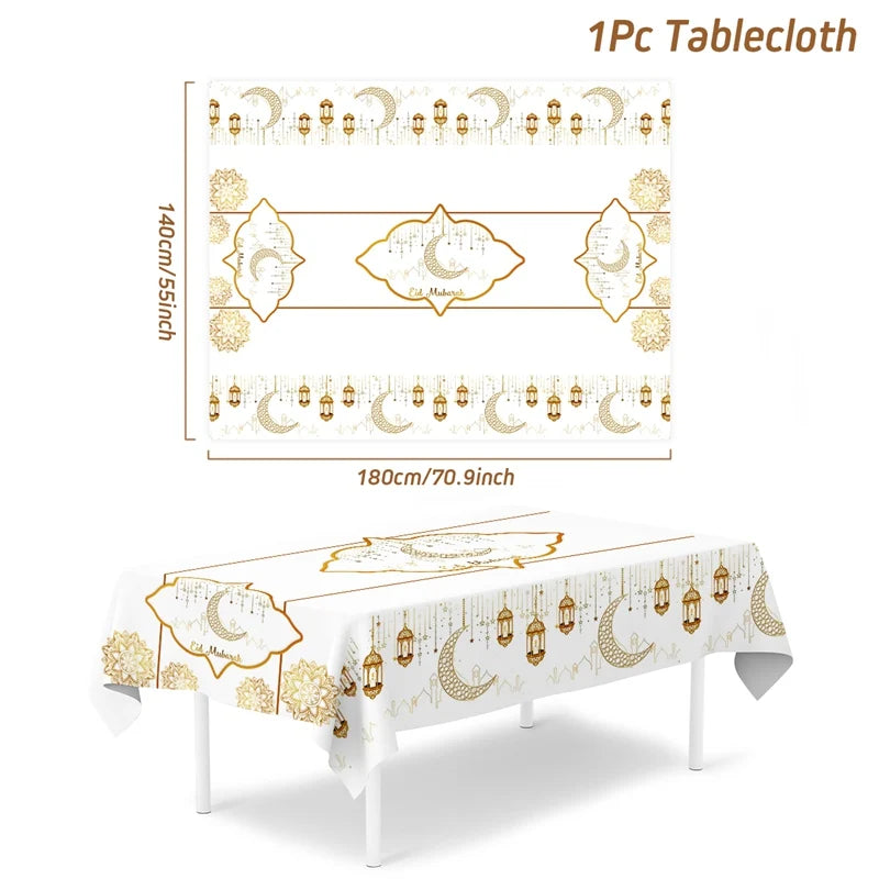 Eid Mubarak Star Moon Tablecloth Ramadan Kareem Decor for Home 2025 Islamic Muslim Party Eid Al Adha Supplies Castle Table Cover