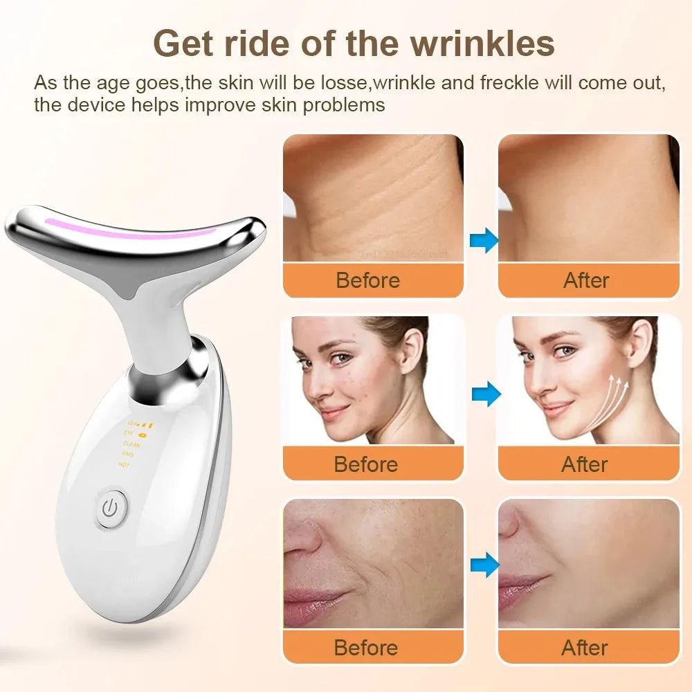 Facial Microcurrent EMS Neck Face Lifting Massager Neck Face Beauty Skin Tighten Device LED Photon Therapy Anti Wrinkle Remover