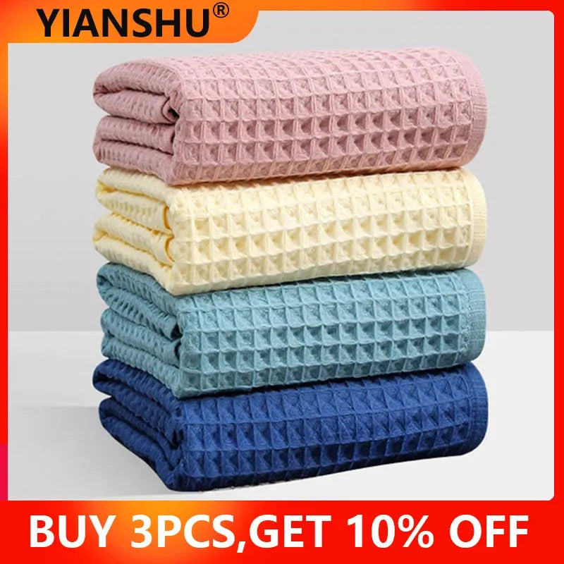 YIANSHU Waffle Towels Set Premium Cotton Bath Towel & Hand Towel Ultra Absorbent Soft Lint Free Quick Dry Lightweight Bath Sheet
