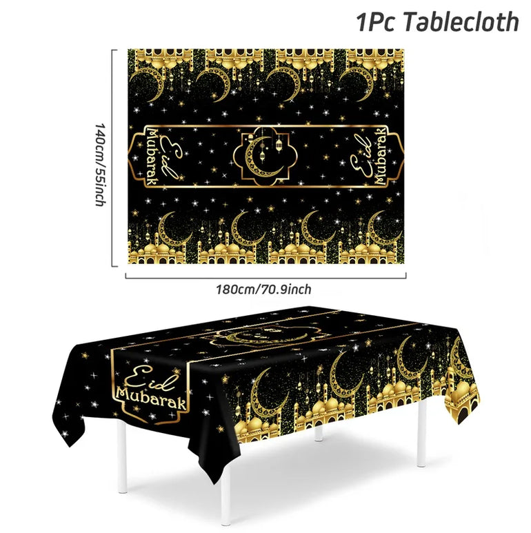 Eid Mubarak Star Moon Tablecloth Ramadan Kareem Decor for Home 2025 Islamic Muslim Party Eid Al Adha Supplies Castle Table Cover