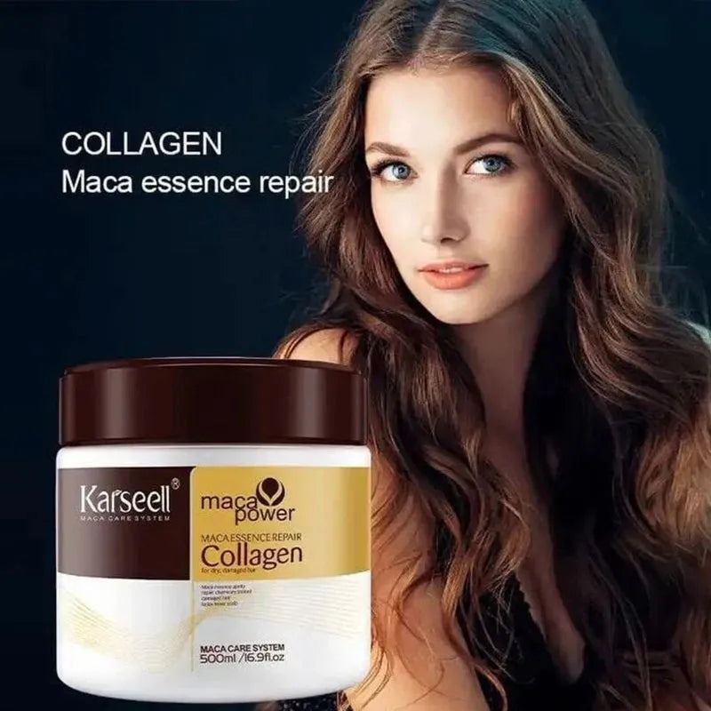 2PCS Maca Essence Collagen Hair Mask Smooth Luster Hydrate Conditioner Repair Damage Hair Frizz Defying Shine Boosting Hair Care