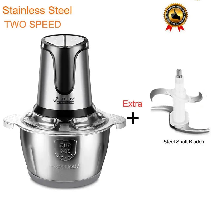 With Spare Knife 500W Stainless Electric  Chopper Meat Grinder Mincer baby Food Processor  2 Speed  2L Capacity