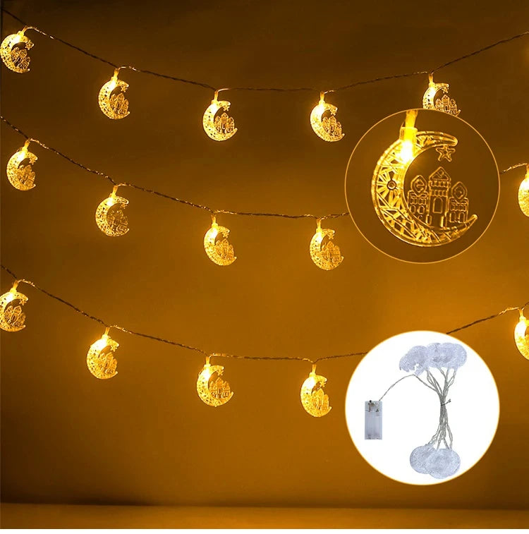 Moon Star Eid Mubarak String Light 2025 Ramadan Decoration For Home Ramadan Kareem Islam Muslim Party Decor Eid Al Adha Gifts