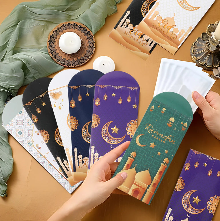 12Pcs Eid Mubarak Money Envelopes Gift Card Holder Ramadan Mubarak Decor 2025 Islamic Muslim Eid Al-fitr Invitation Supplies