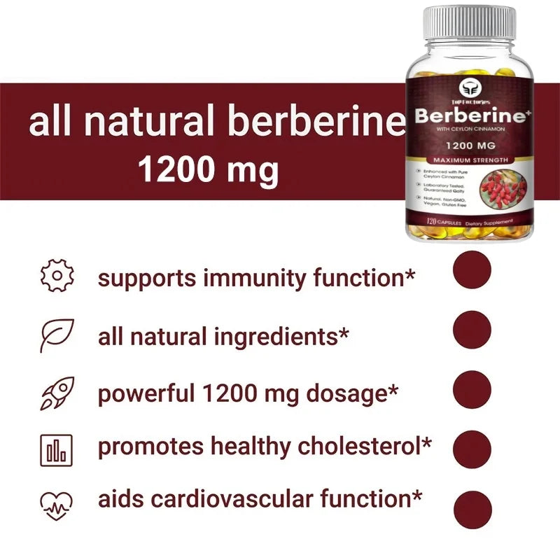 Berberine Hcl 1200mg, 120 Capsules Vegetarian - Gluten Free And Non Gmo