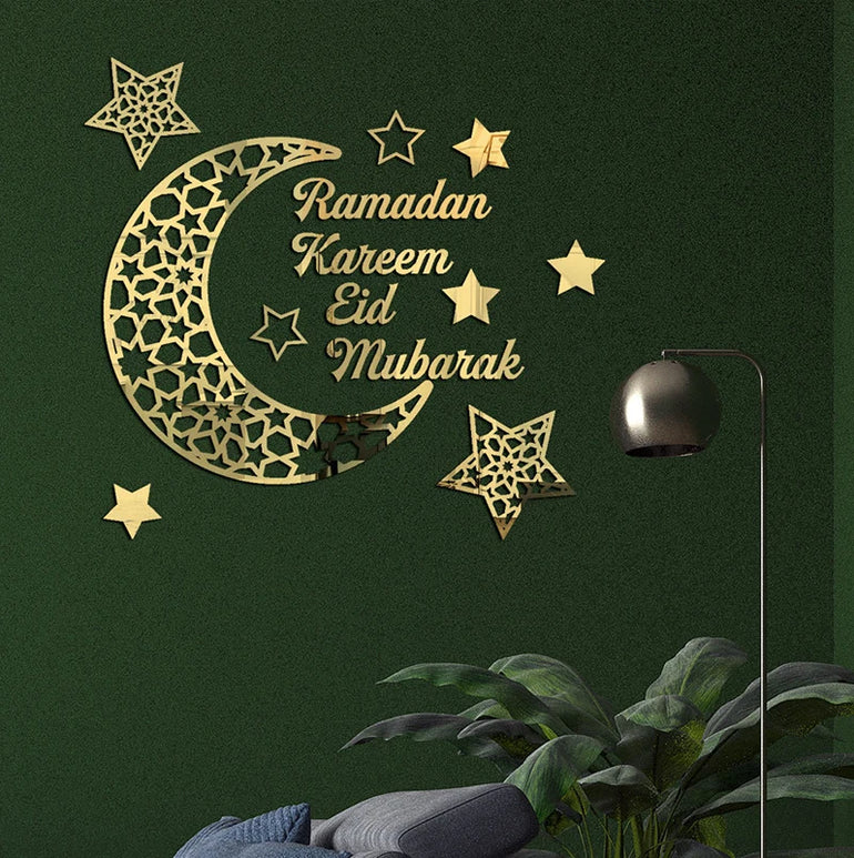 Home Holiday Decoration Mus Ramadan Acrylic Mirror Paste 3D Self-adhesive Wall Paste TV Background Wall