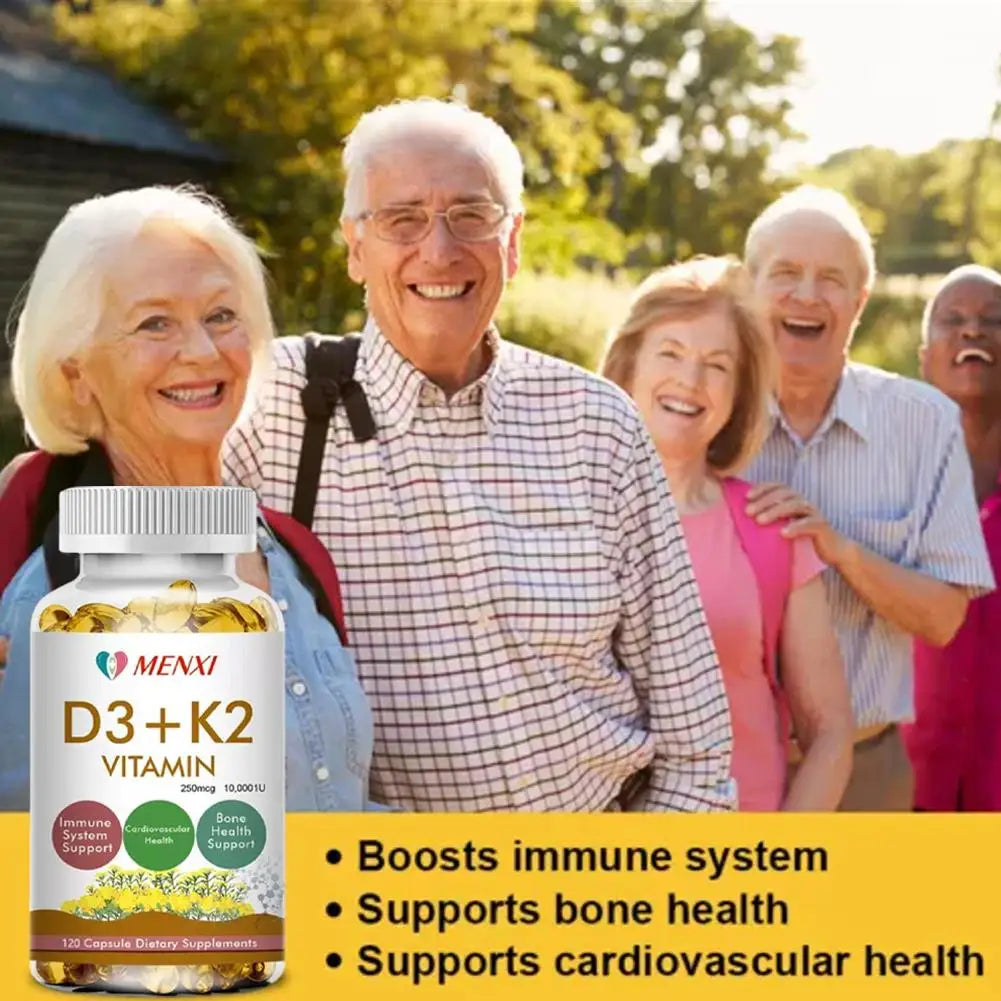 3 Bottles Vitamin D3 + K2 Capsules Supports Calcium For Stronger Bones Immune Health VC VK Complex Dietary Supplement For Adults