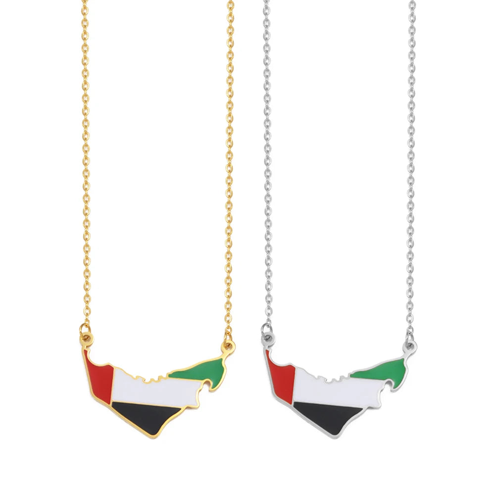 Anniyo United Arab Emirates Map Flag Necklaces for Women Girls UAE Jewelry @366521