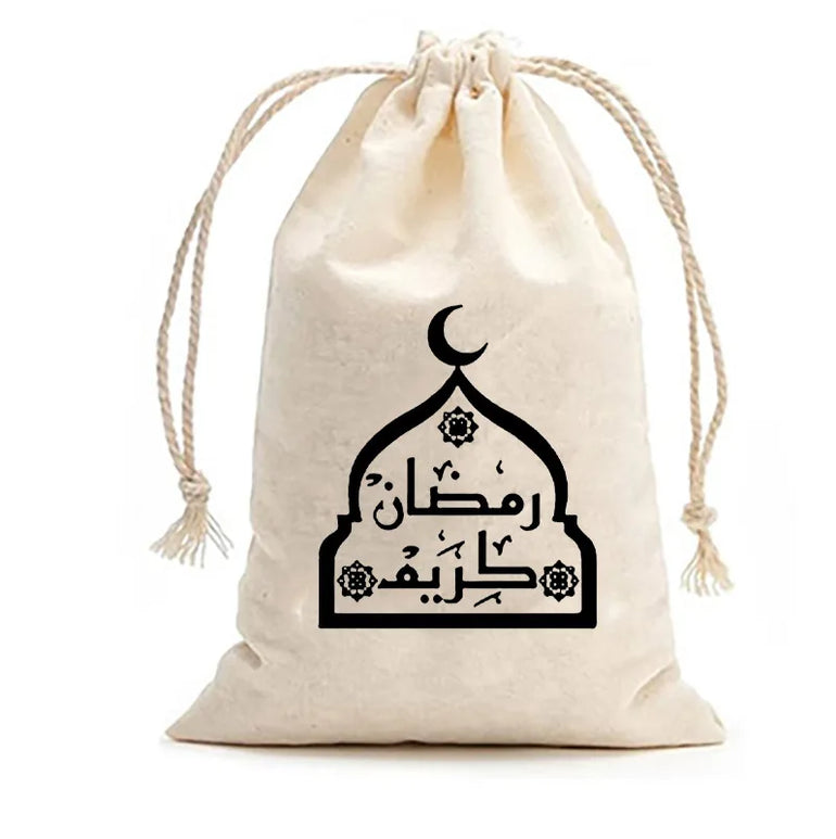 12PCS Eid Mubarak Candy Bag Star Moon Canvas Pocket Arabic Islam Muslim Party Gift Bag Ramadan Decoration For Home 4x6 inch