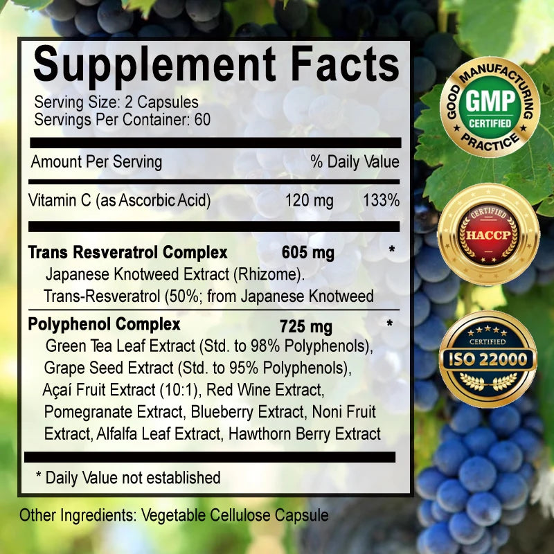 Beneficial Resveratrol 1450 Mg Powerful Antioxidant and Anti-resveratrol for Anti-aging and Supporting Cardiovascular Health