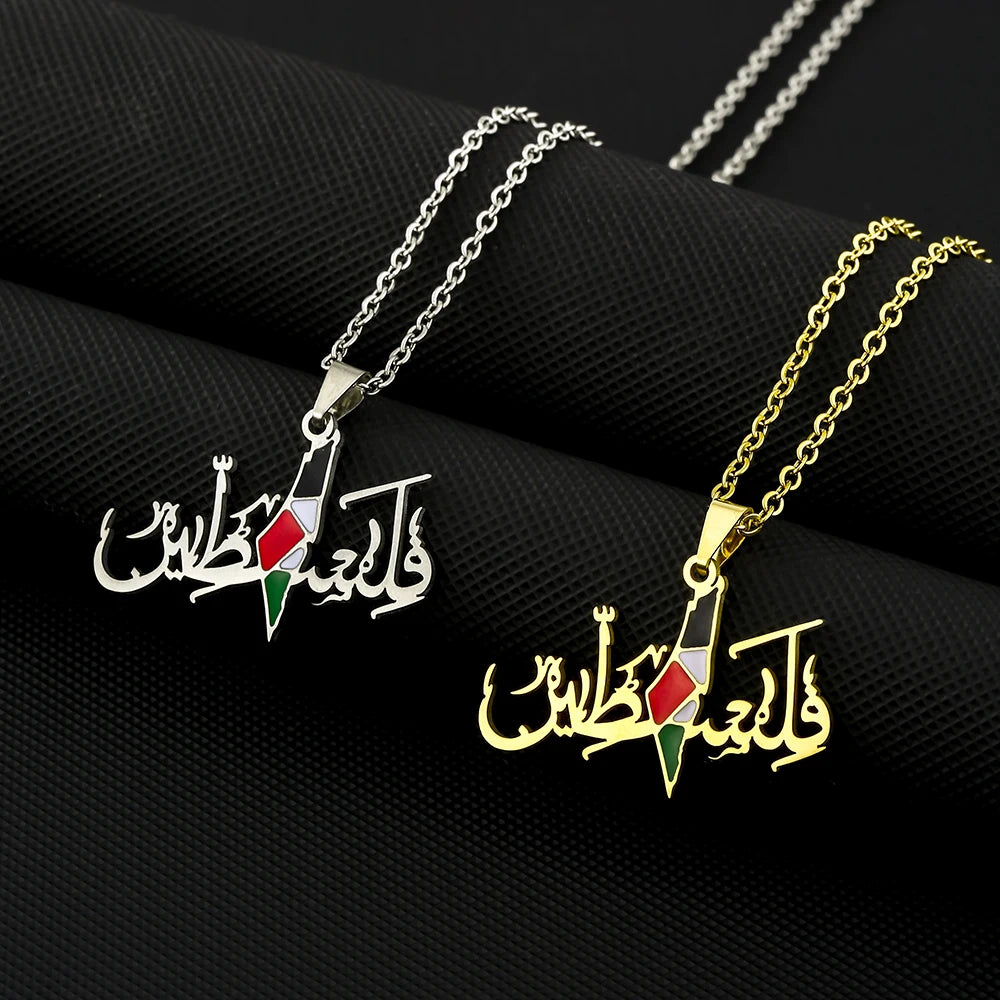 Palestine Map Flag Pendant Necklace Stainless Steel For Women Girls Gold Silver Color Charm Fashion Palestinian Femal Jewelry