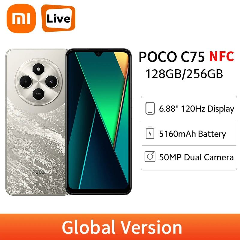 New POCO C75 Global Version Smartphone NFC Helio G81-Ultra 50MP Dual Camera  6.88' 120Hz Display Massive 5160mAh Battery