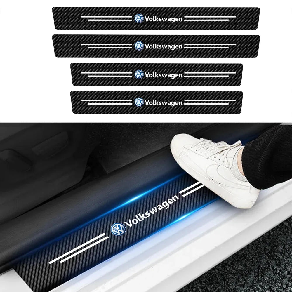 Car Styling Threshold Strip Stickers Auto Carbon Fiber Anti-Scratch Sticker Door Sill Protector Accessories For Volkswagen VW