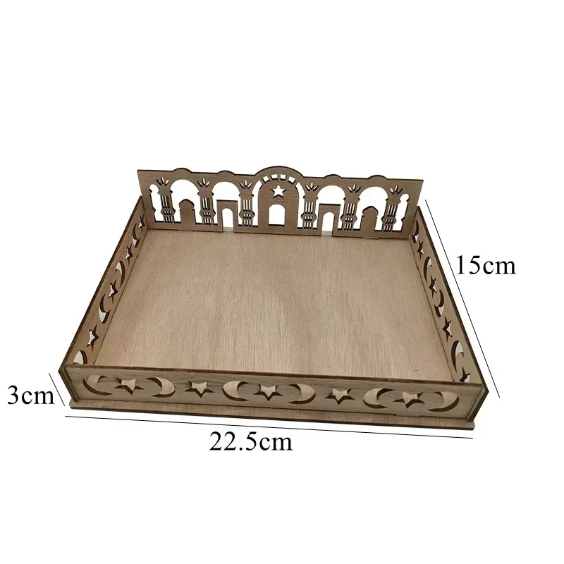 Wooden Eid Mubarak Moon Star Tray for Ramadan Kareem Food Holder Table Decoration Al Adha Islamic Muslim Party Supplies