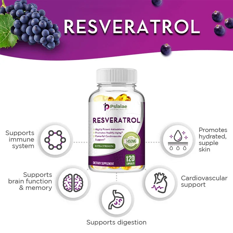 Beneficial Resveratrol 1450 Mg Powerful Antioxidant and Anti-resveratrol for Anti-aging and Supporting Cardiovascular Health