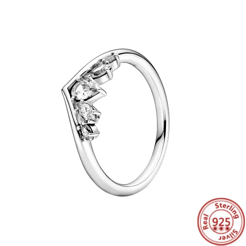 Silver Crown Heart Flower Wing Clear Zircon Rings for Women