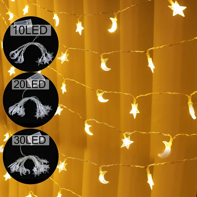 EID Mubarak LED String Lights Islam Muslim Festival Party Moon Star String Lights Ramadan Decoration 2025 for Home Al-Fitr Gifts