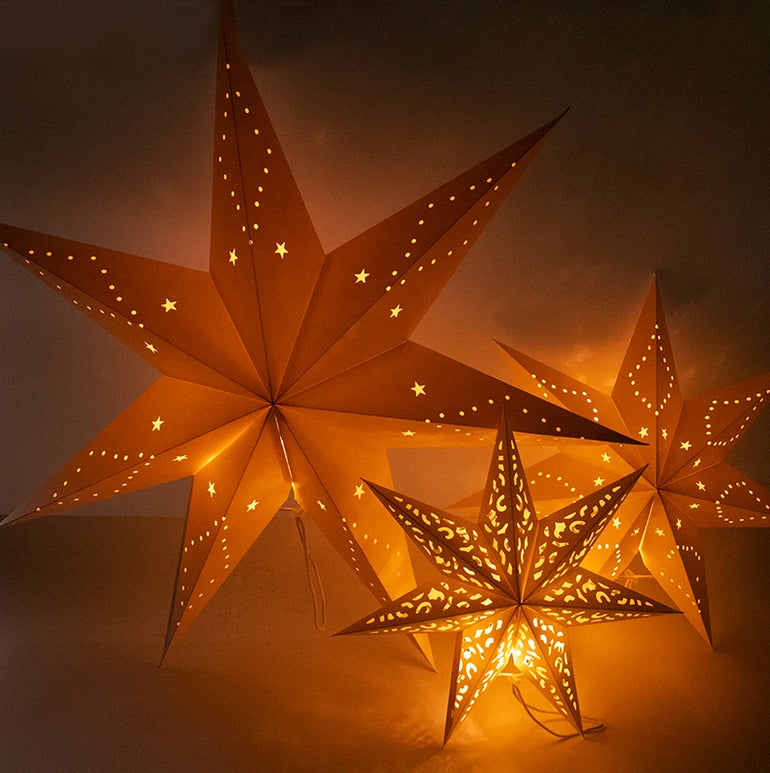 35/45/75cm Hollow Out Star Hanging Pendant Eid Mubarak Decorative Home Islam Muslim Light Paper Lantern Stars Lampshade Decor