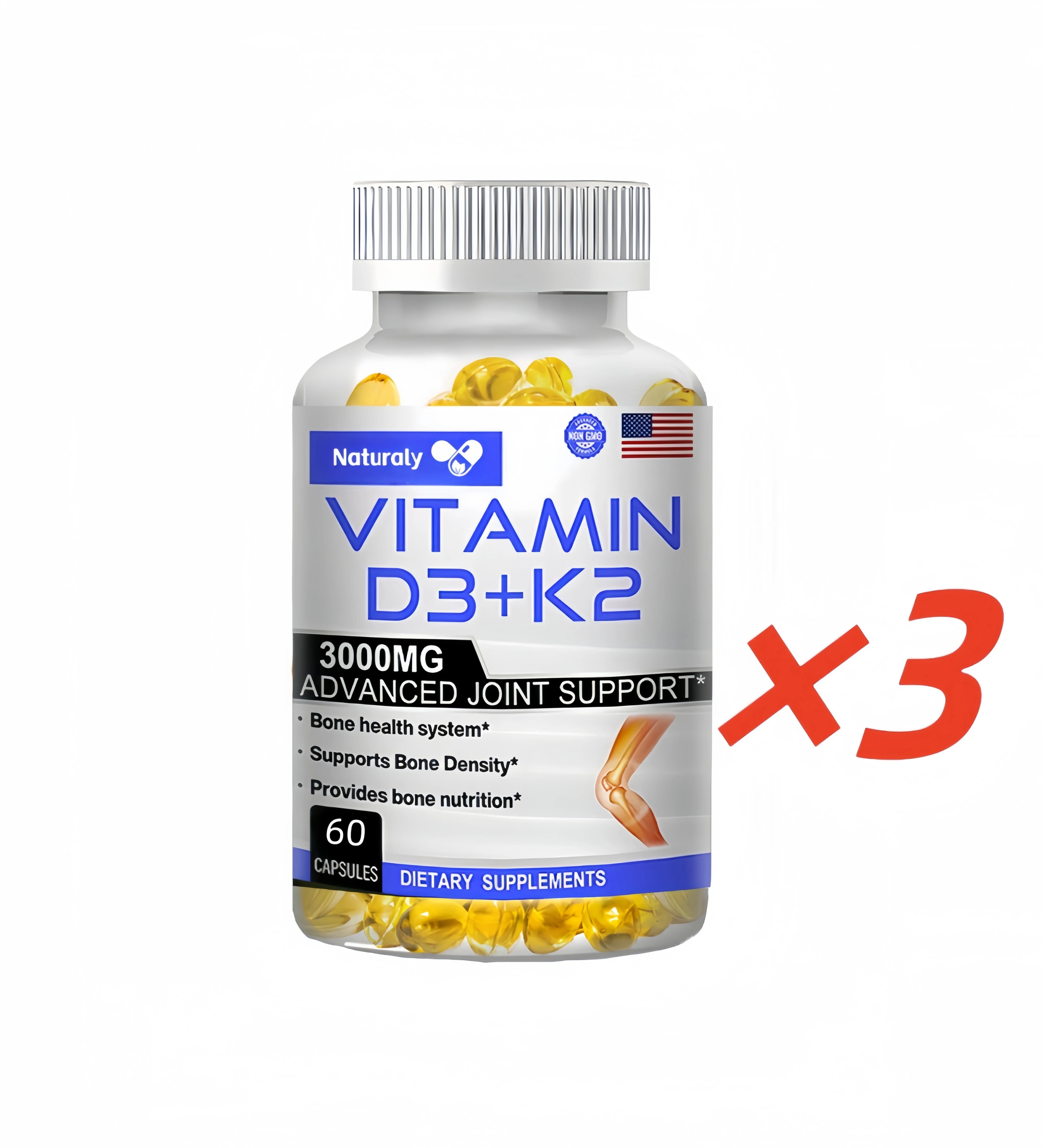 Vitamin D3+K2 Supplement to Support Joint, Bone and Immune Health Non-GMO formula easy-to-swallow vitamin D & K complex